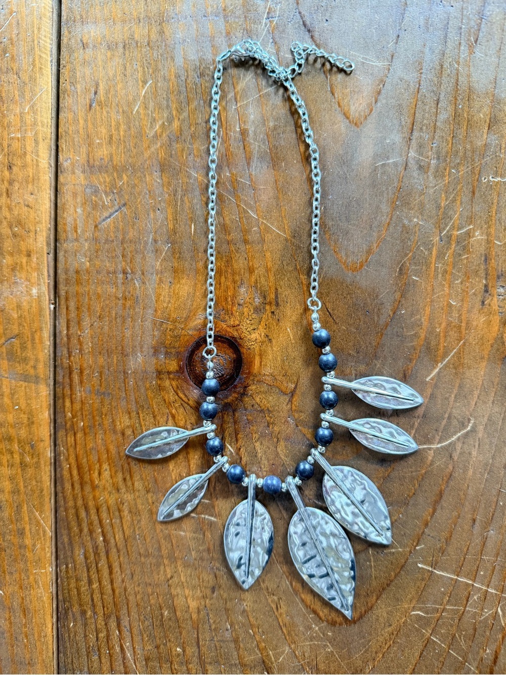 Black and silver leaf necklace